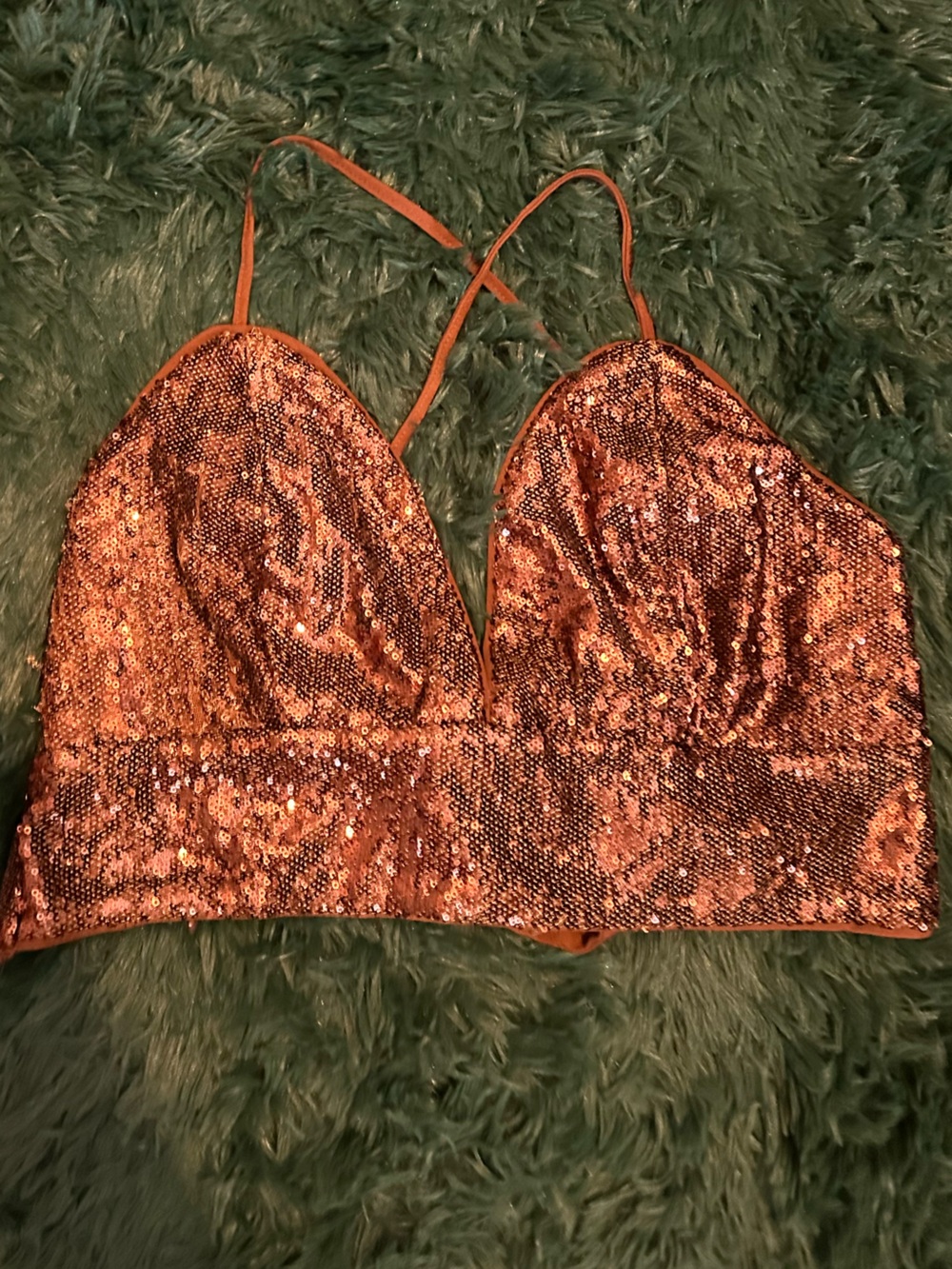 3/$25 ✨ Versona Copper Sequin Tie Back Halter Crop Top Size L Y2K Clubwear